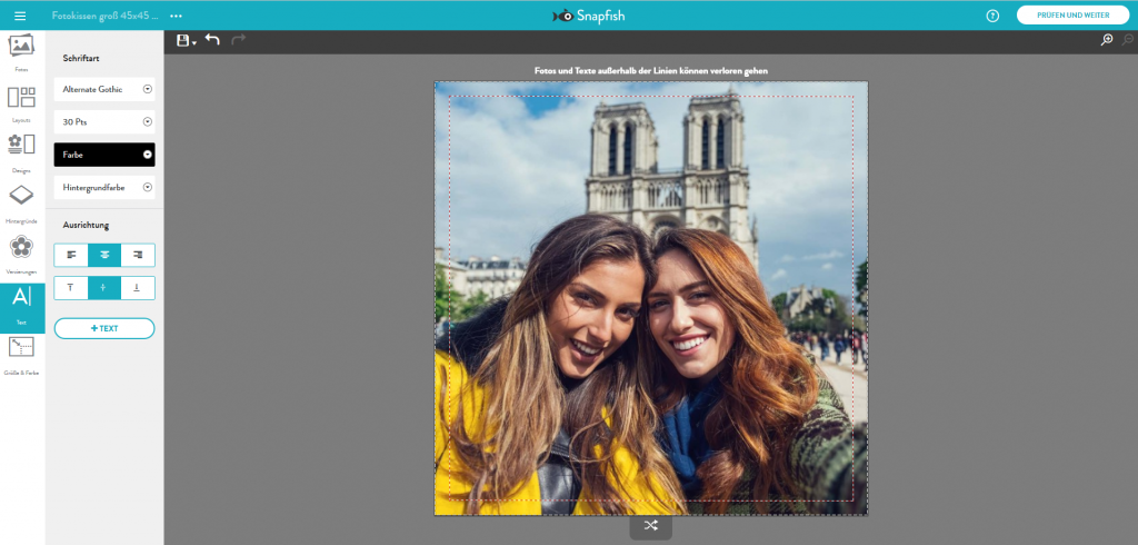 Fotokissen im Snapfish Editor